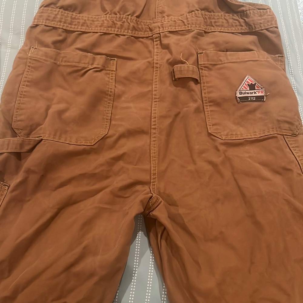 Non-insulated Tan Bulwark FR overalls size large